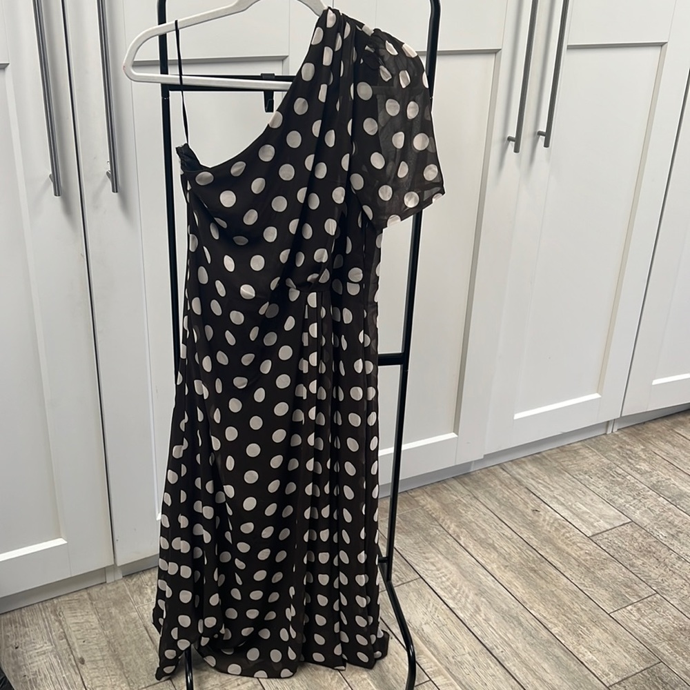 Size 14 one shoulder BROWN polka dot dress from Eshakti